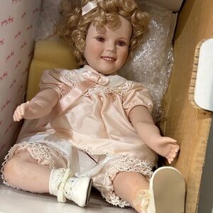 Shirley Temple Pink Porcelain Doll with Lace Dress with original Picture